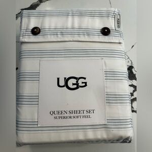 UGG Queen Sheet Set with Blue Stripes NWT